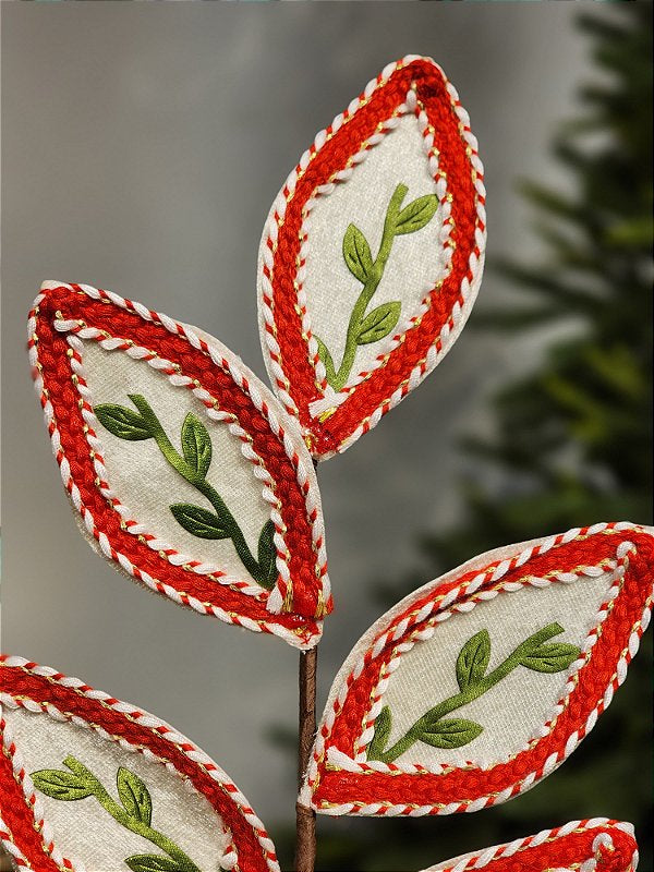 Galho Folha Branco e Vermelho - 53CM