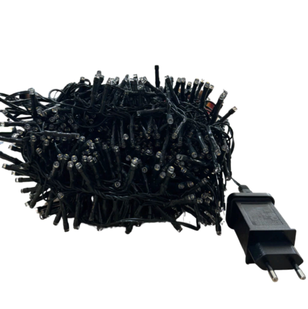 Cordão 1000 Led Bivolt Fio Verde c/ Strobo (Branco Quente) 20m