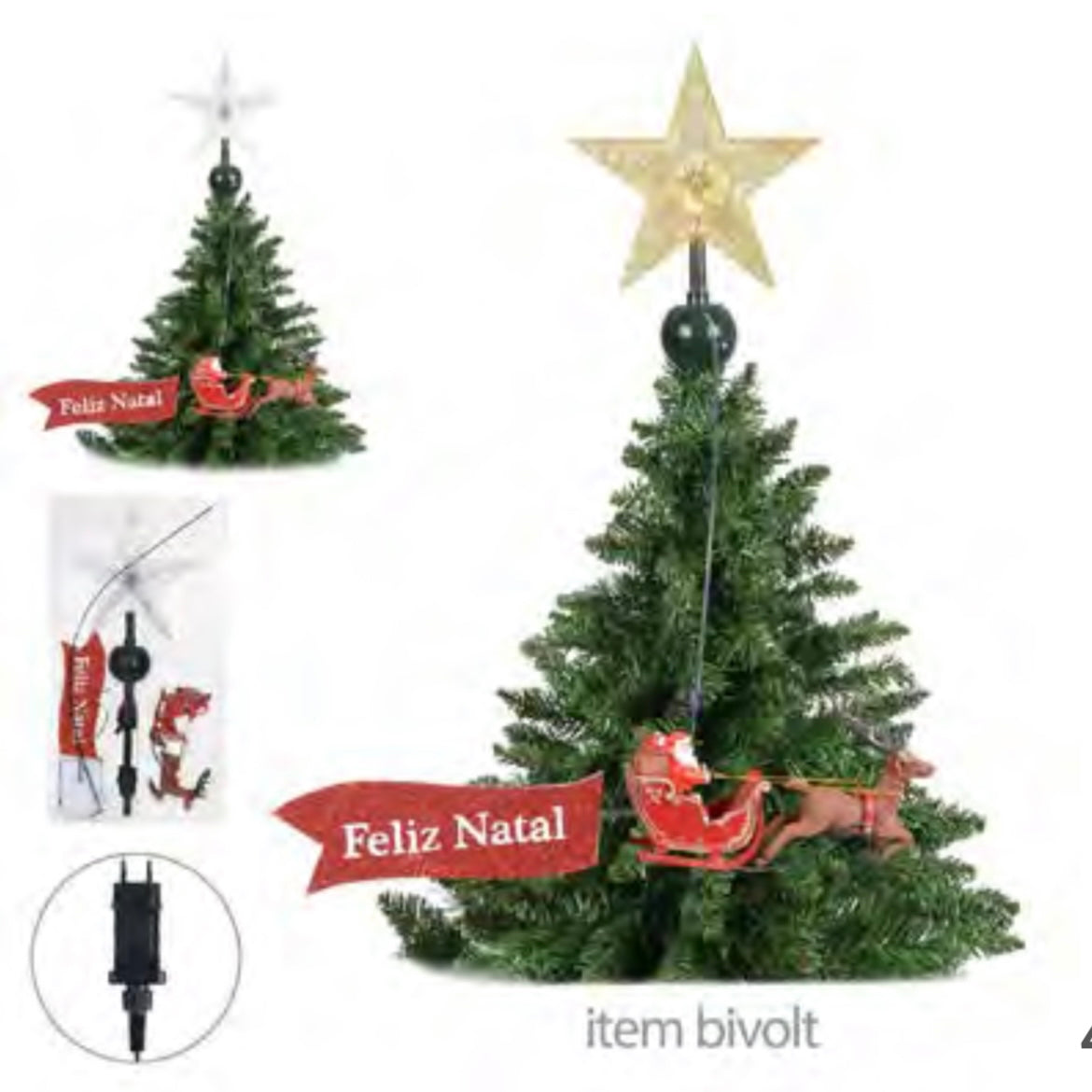 Ponteira para Árvore de Natal Trenó em Movimento - bivolt - Casa de Paetê