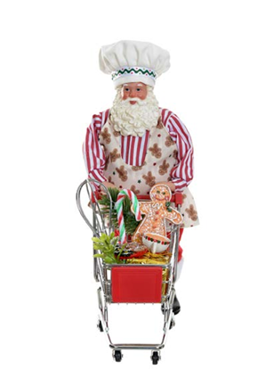 Papai Noel Chef com Carrinho de Compras 28cm