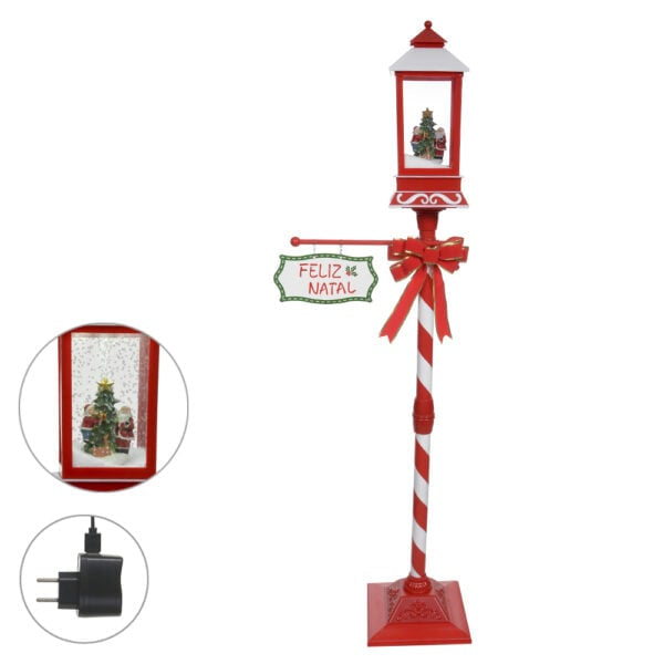 Poste de Natal Animado Vermelho e Branco com Som e Neve 1,5m