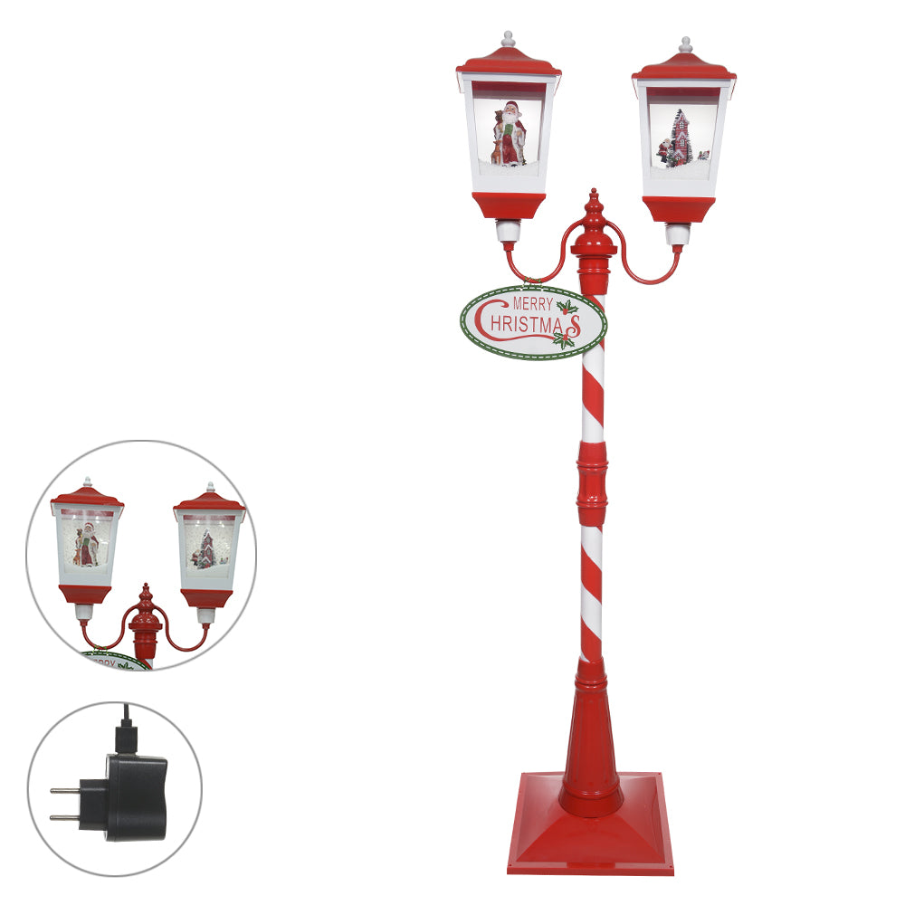 Cenário Poste Natal Duplo Animado com Som e Neve - 1,79m