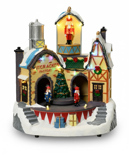 Vila Natalina Fábrica de Quebra Nozes Musical Com Luz 22cm