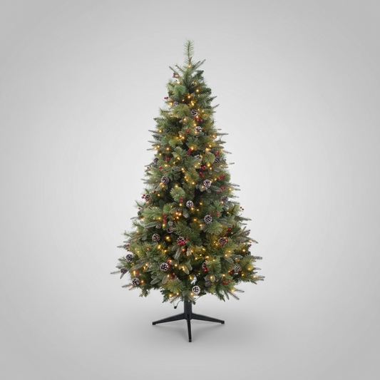 Árvore de Natal Girátoria com Berry e Pinha 1360 Tips 400 Led - 2,1m