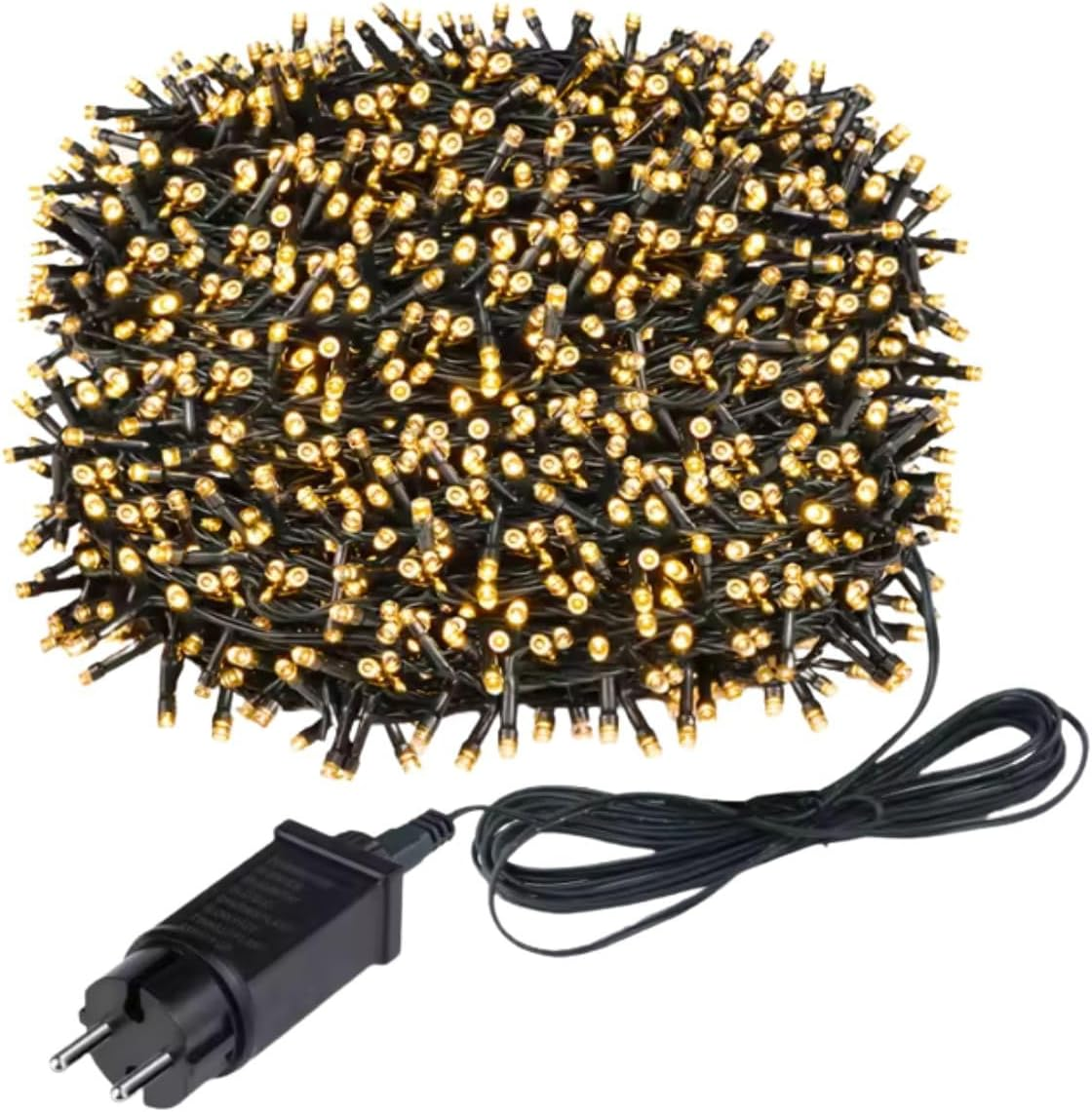 Cordão Pisca 500 Led Bivolt Fio Verde c/ Strobo (Branco Quente) 10m