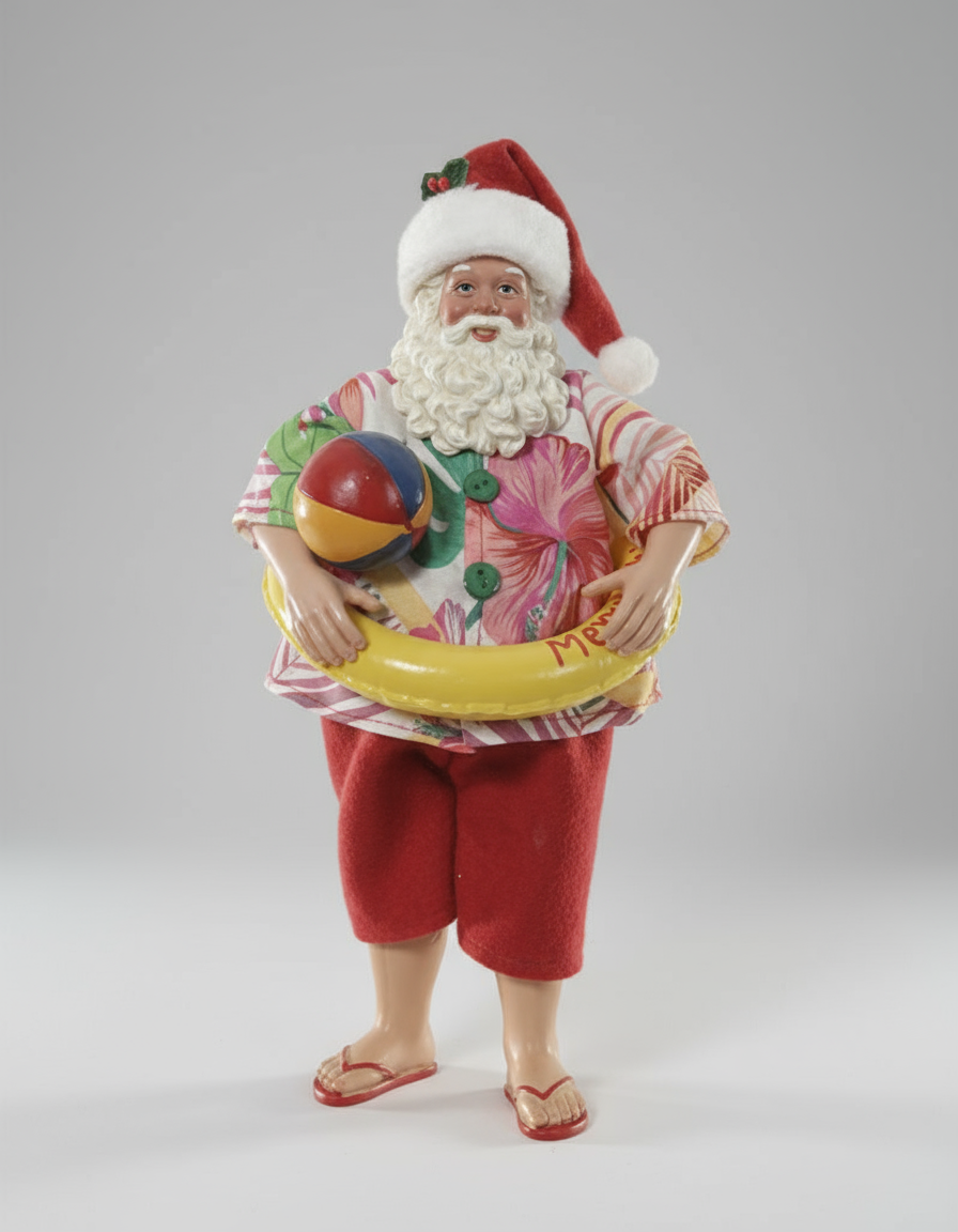 Papai Noel Tropical com Boia e Bola de Praia – Decoração de Natal Verão