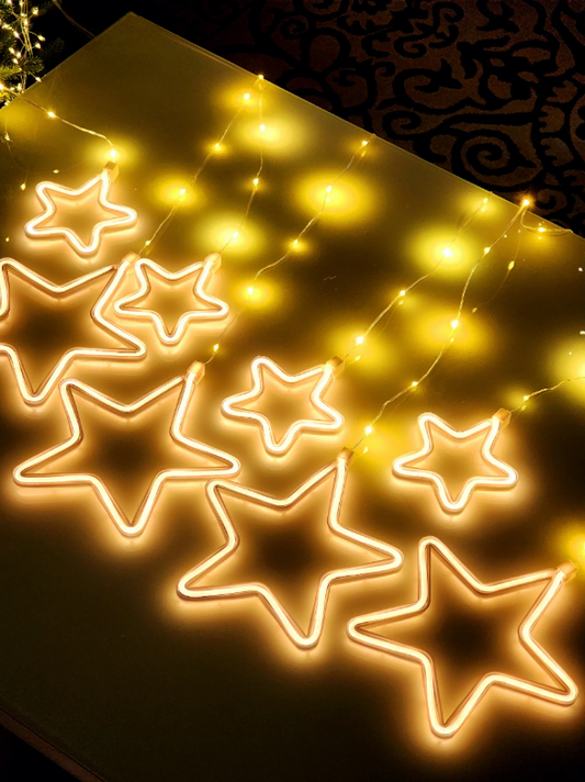 Pisca Cortina 9 Estrelas Led Memorizado Casa de Paete