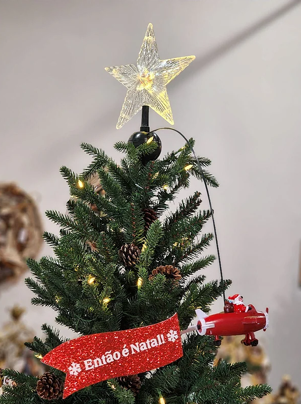 Ponteira para Árvore de Natal Avião com Movimento - Casa de Paetê