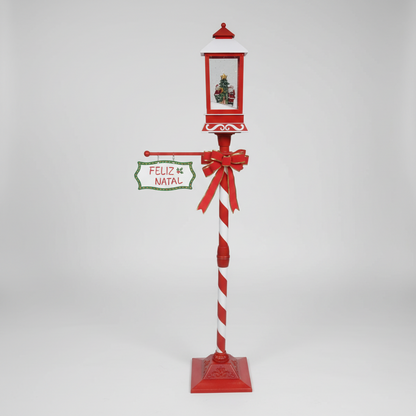 Poste de Natal Animado Vermelho e Branco com Som e Neve 1,5m