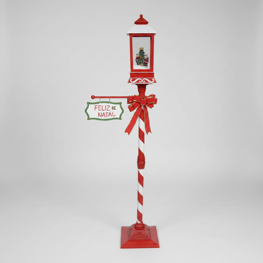 Poste de Natal Animado Vermelho e Branco com Som e Neve 1,5m