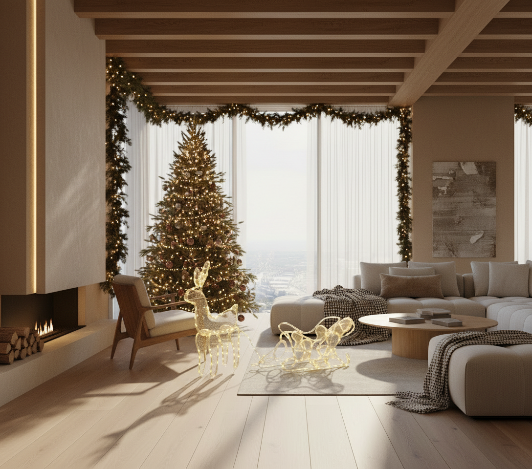 Rena com Trenó de Strobo (Branco Quente) 220v - 150x60cm