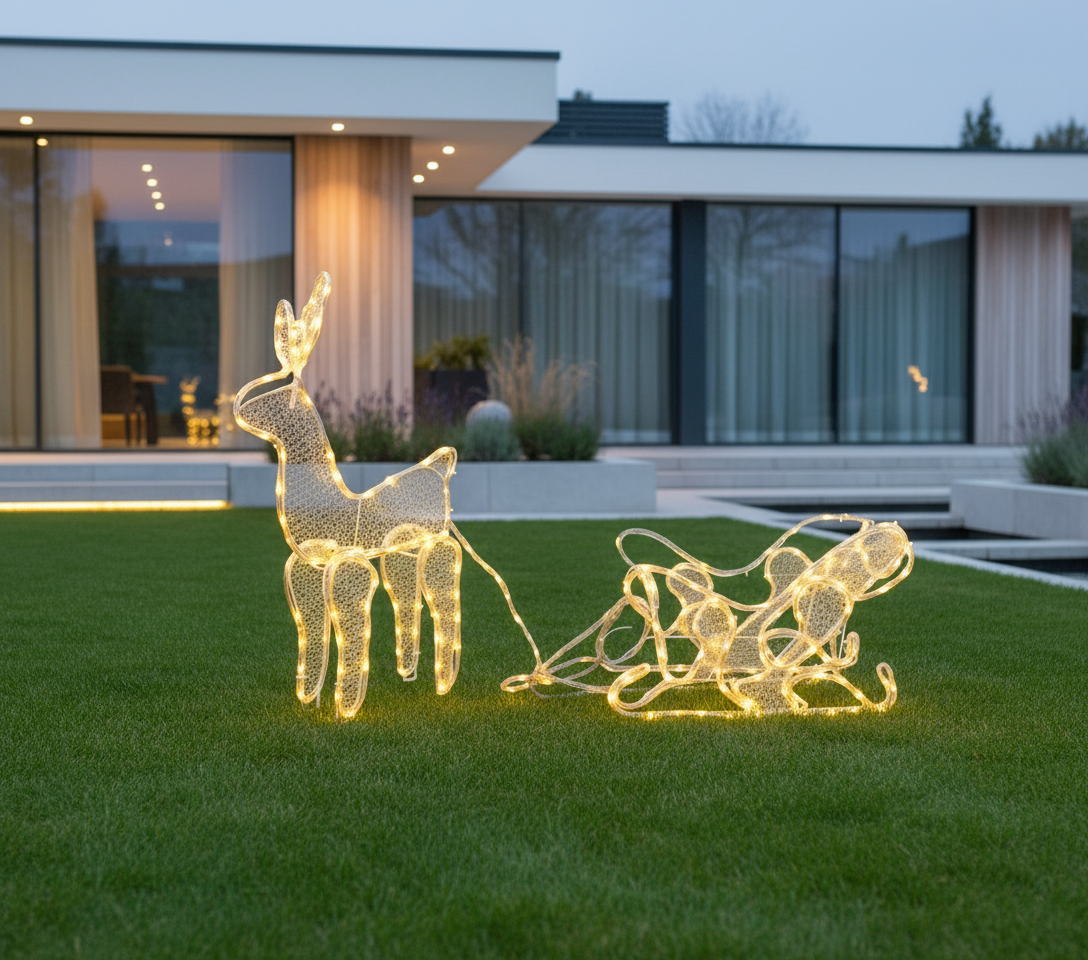 Rena com Trenó de Strobo (Branco Quente) 220v - 150x60cm