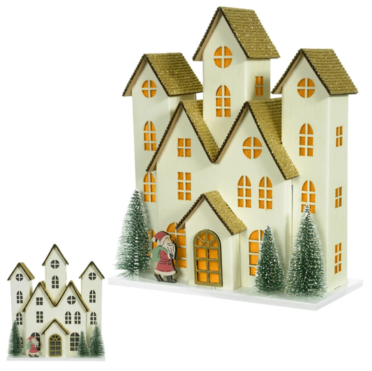 Casa Natalina Dourada com Led - Casa de Paetê