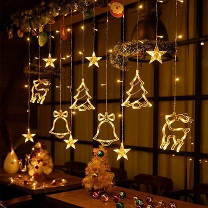 Cascata com Pisca e Estrela 138LEDs Decoração Natalina com 8 Funções (Branco Quente)