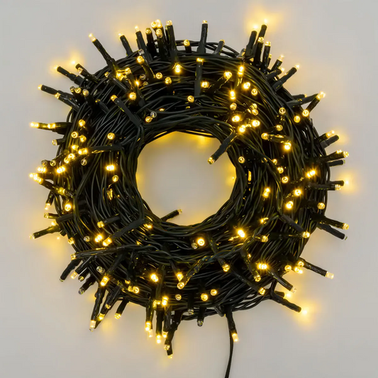 Cordão Pisca 500 Led Bivolt Fio Verde c/ Strobo (Branco Quente) 10m