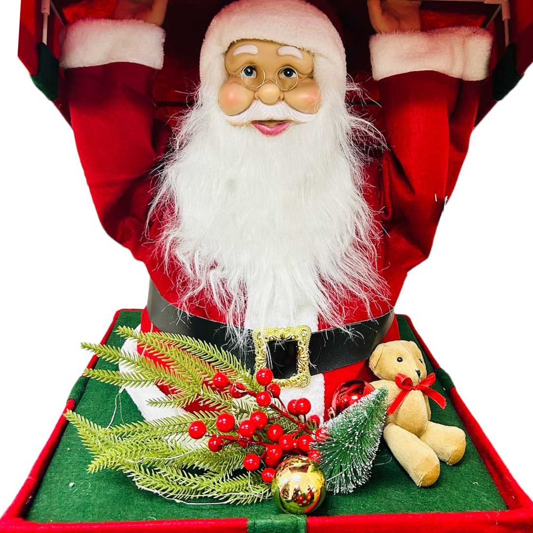 papai noel na caixa de presente com som e led casa de paete 2