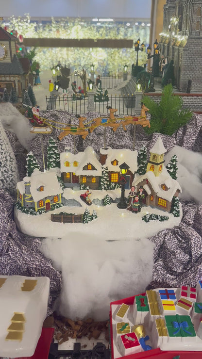 Vila Natalina Papai Noel Trenó na Neve com Luz e Movimento