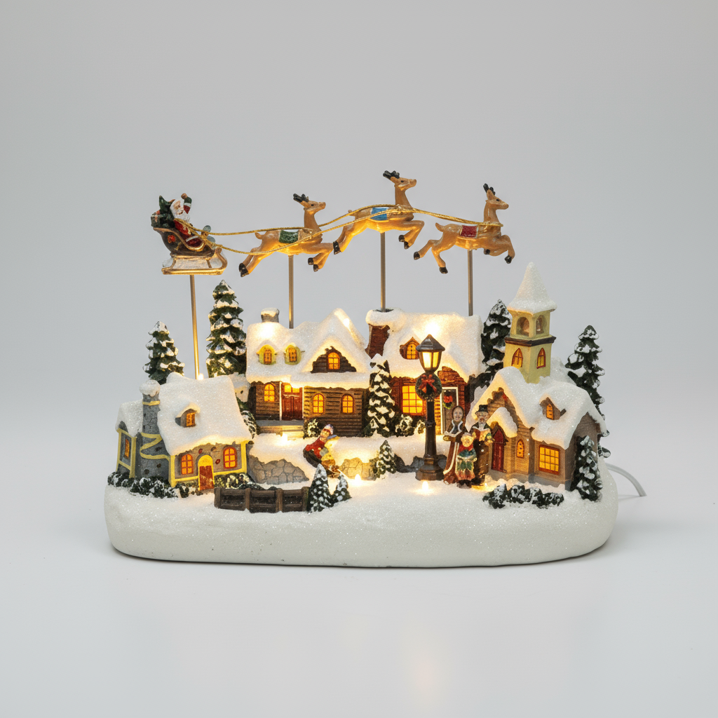 Vila Natalina Papai Noel Trenó na Neve com Luz e Movimento