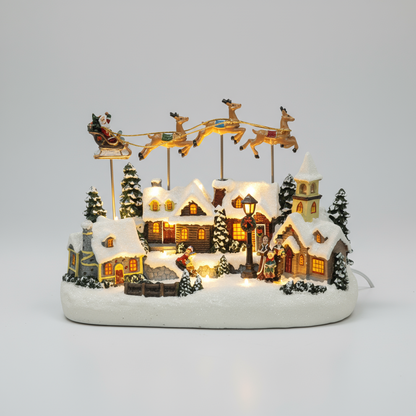 Vila Natalina Papai Noel Trenó na Neve com Luz e Movimento