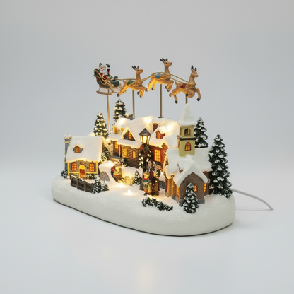 Vila Natalina Papai Noel Trenó na Neve com Luz e Movimento